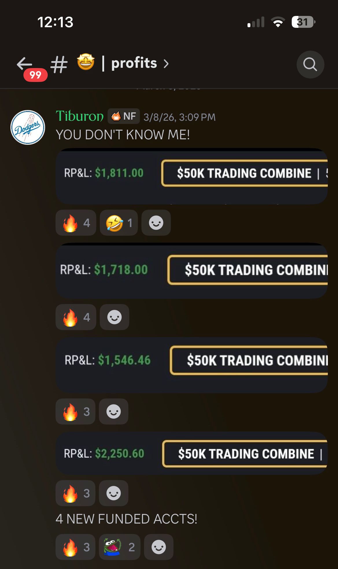 Tiburon multiple 50K trading combine wins